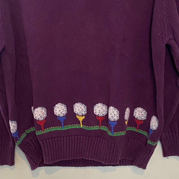 Vintage Lands End Mens Golf Sweater XL Purple Crew Neck Eclectic Grandpa USA - Picture 2 of 6